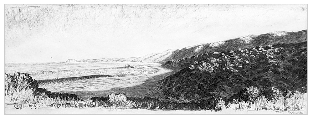 Charcoal Drawing of an early morning view of the California coast