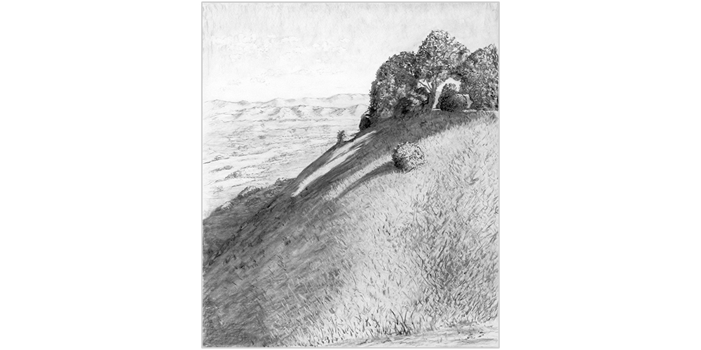 Charcoal Drawing of a view of a bluff near Ballona Creek